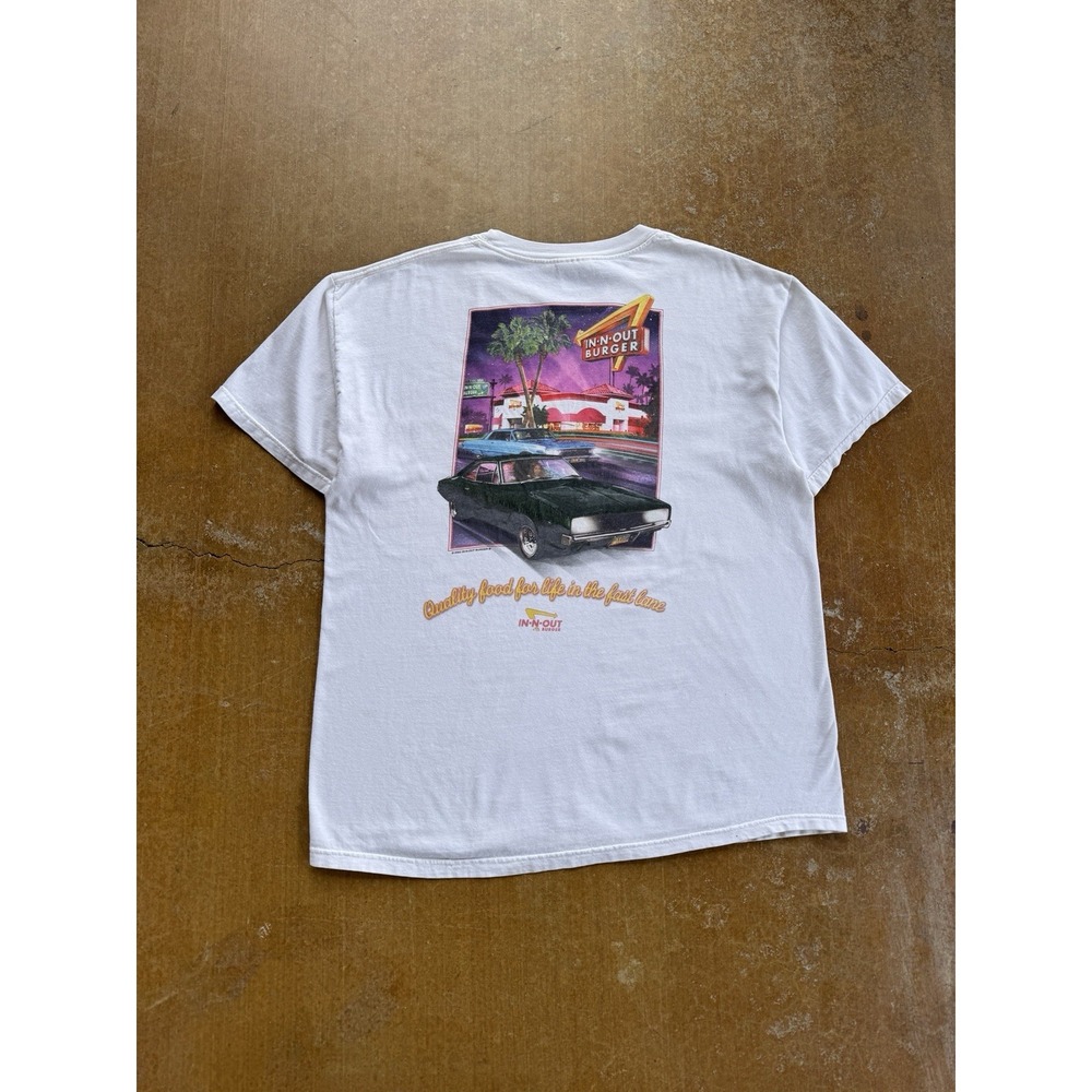 VTG 2003 In N Out Burgers California Racing NASCAR Formula 1 White T-Shirt L
